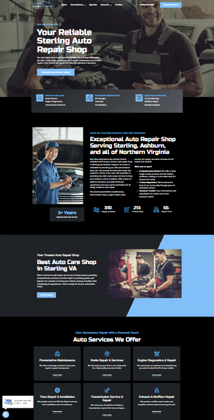 Customer viewing mechanic shop website on desktop